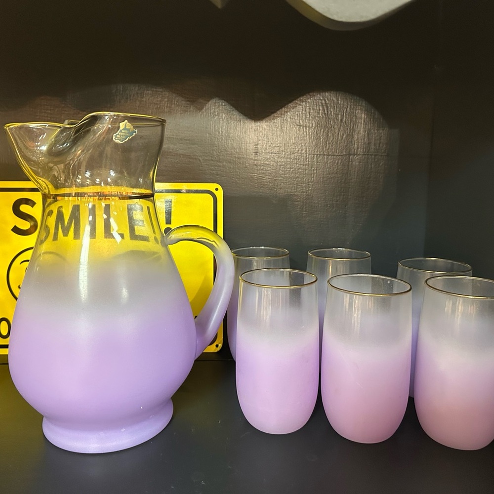 Lavender Ombre Glass Pitcher and Tumbler Set - Indiana glass Co